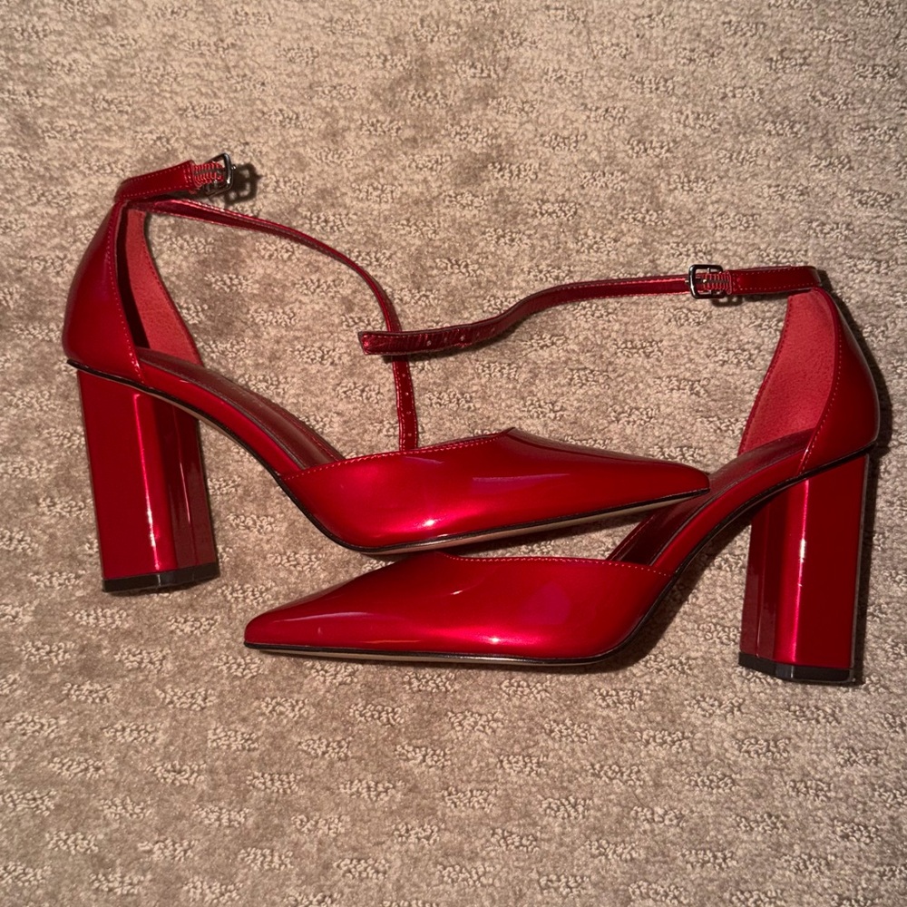 Red Patent Leather Block Heel Pumps Marc Fisher
